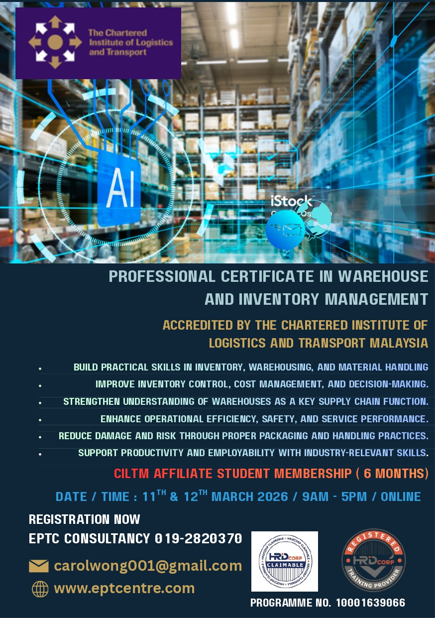 Professional Certificate in Warehouse and Inventory Management |  11th – 12th March 2026 | Professor Ts. Dr. Veera Pandiyan Kaliani Sundram